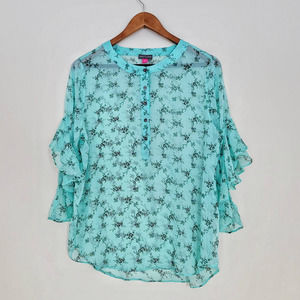 Vince Camuto Blue Sheer Floral Top